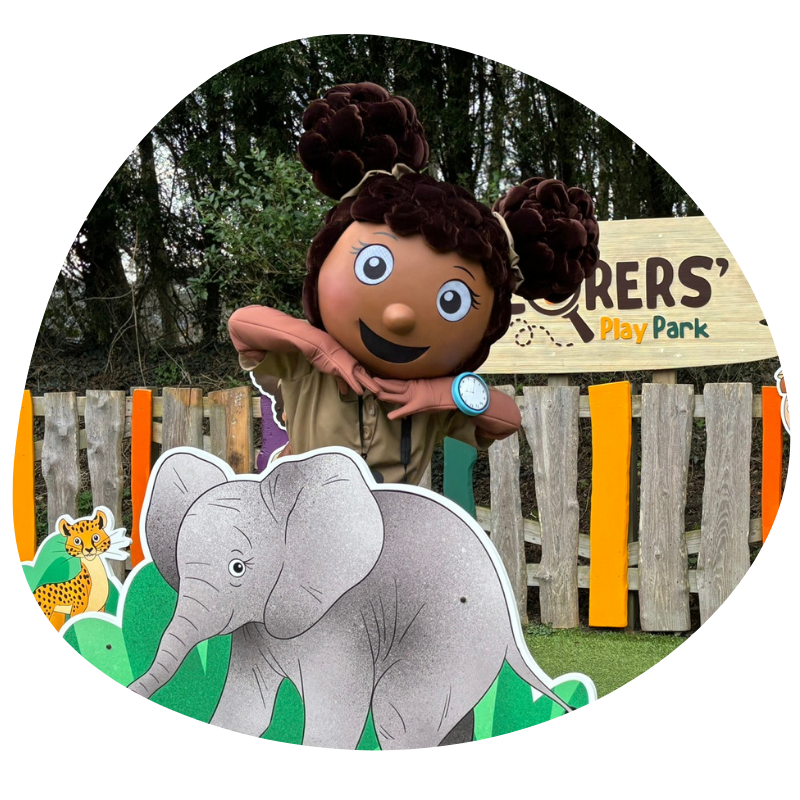 Eliza mascot in the Explorers Play Park